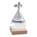Bouřkové sklo Storm Glass ve tvaru kapky s andělem 7 x 14 cm Průhledný skleněný barometr s krystaly Dřevěný podstavec Dekorace na stůl 1