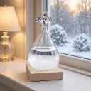 Bouřkové sklo Storm Glass ve tvaru kapky s andělem 7 x 14 cm Průhledný skleněný barometr s krystaly Dřevěný podstavec Dekorace na stůl 2