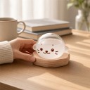 Bouřkové sklo Storm Glass ve tvaru tuleně s potiskem obličeje Skleněný barometr s krystaly Tvarovaný dřevěný podstavec Dekorace na stůl 4