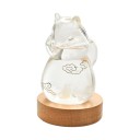 Bouřkové sklo Storm Glass ve tvaru kočky s obláčky 12,3 x 8 cm Skleněný barometr s krystaly Kulatý dřevěný podstavec 1