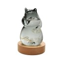 Bouřkové sklo Storm Glass ve tvaru kočky s obláčky 12,3 x 8 cm Skleněný barometr s krystaly Kulatý dřevěný podstavec 4