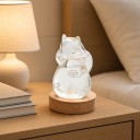 Bouřkové sklo Storm Glass ve tvaru kočky s obláčky 12,3 x 8 cm Skleněný barometr s krystaly Kulatý dřevěný podstavec 5