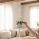 Makramé ophæng til plantekrukker med løkke og spiralformede knuder 105 cm Håndlavet bomuldsreb Hvid Boho dekoration til stueplanter 2
