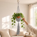 Makramé ophæng til blomsterkrukker med tæt vævet kurv og frynse Længde 90 cm Bomuldsreb Boho dekoration til hjemmet og altanen 2