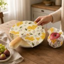 Essuie-tout en cire alimentaire en rouleau 33 x 100 cm Découpable sur mesure Coton avec cire d'abeille Motif abeilles et rayons Pour fruits et pain 2