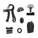 Conjunto de fortalecimento de mãos e dedos - Fortalecedor de pegada 5 - 60 kg com contador, 3 fortalecedores de dedos, Anel, Bola e Saco Preto Treino 1