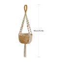 Makramé ophæng til blomsterkrukker 90 cm Spiralknuder og træperler Håndlavet bomuldsreb Beige med orange sløjfe Boho stil 6