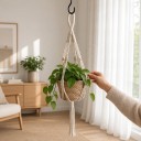 Makramé ophæng til plantekrukker 90 cm Lige flettede bånd og træperler Håndflettet bomuldsreb Beige Boho dekoration til planter 2