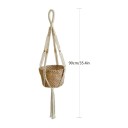 Makramé ophæng til plantekrukker 90 cm Lige flettede bånd og træperler Håndflettet bomuldsreb Beige Boho dekoration til planter 6