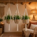 Sæt af makramé ophæng til blomsterpotter 90 cm Tre forskellige mønstre med spiralknuder og perler Håndlavet bomuldsreb Beige Boho dekoration 4