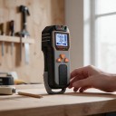 Vægdetektor POROMETISTO DSF01 6v1 med LCD-display dybde detektion af metal 120 mm og ledninger 50 mm grå-sorte til at finde bjælker og kabler 2