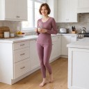 Dame termoundertøj Sæt trøje med lange ærmer og leggings Ribbet strik Universel størrelse 40–65 kg Til vinter 2