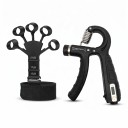 Conjunto de fortalecimento de mão e dedos - Fortalecedor de pegada 10 - 100 kg com contador e fortalecedor de dedos com faixa para pulso Preto Treino 1