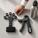 Conjunto de fortalecimento de mão e dedos - Fortalecedor de pegada 10 - 100 kg com contador e fortalecedor de dedos com faixa para pulso Preto Treino 5