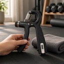 Conjunto de fortalecimento de mão e dedos - Fortalecedor de pegada 10 - 100 kg com contador e fortalecedor de dedos com faixa para pulso Preto Treino 6