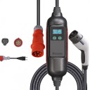 Dreiphasige tragbare Ladestation für Elektrofahrzeuge Typ 2 11 kW 16 A Kabel 5 m CEE und Schuko-Adapter Ladestation mit Display Schwarz 1