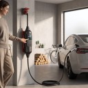 Dreiphasige tragbare Ladestation für Elektrofahrzeuge Typ 2 11 kW 16 A Kabel 5 m CEE und Schuko-Adapter Ladestation mit Display Schwarz 2