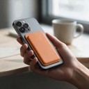 Sæt med 2 stk magnetiske tegnebøger til kort til MagSafe med skjult foldestativ Læder Orange til iPhone 13 14 og 15 6