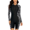 Dame en-delt badedragt med lange ærmer og korte ben surf overall med lynlås i paisley mønster og ståkrave 5