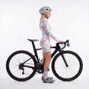 Ladies' Cycling Set Long Sleeve Jersey and Shorts Fitted Cut Stand-Up Collar and Zip Polyester and Spandex White Camouflage with Pink 2