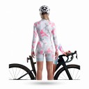 Ladies' Cycling Set Long Sleeve Jersey and Shorts Fitted Cut Stand-Up Collar and Zip Polyester and Spandex White Camouflage with Pink 4
