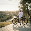 Ladies' Cycling Set Long Sleeve Jersey and Shorts Fitted Cut Stand-Up Collar and Zip Polyester and Spandex White Camouflage with Pink 6