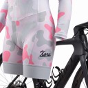 Ladies' Cycling Set Long Sleeve Jersey and Shorts Fitted Cut Stand-Up Collar and Zip Polyester and Spandex White Camouflage with Pink 8