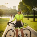 Women's Cycling Set Long Sleeve Jersey and Shorts Fitted Elastic Fit Zip Polyester and Spandex Neon Yellow with Black 2