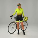 Women's Cycling Set Long Sleeve Jersey and Shorts Fitted Elastic Fit Zip Polyester and Spandex Neon Yellow with Black 5