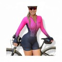 Women's Cycling Set Long Sleeve Jersey and Shorts Fitted Elastic Fit Stand-Up Collar and Zip Polyester and Spandex Pink with Black 1