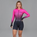 Women's Cycling Set Long Sleeve Jersey and Shorts Fitted Elastic Fit Stand-Up Collar and Zip Polyester and Spandex Pink with Black 2
