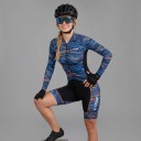 Ladies' Cycling Set Long Sleeve Jersey and Shorts Fitted Elastic Fit Zip Polyester and Spandex Blue with Orange Stripes 3