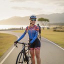 Ladies' Cycling Set Long Sleeve Jersey and Shorts Fitted Elastic Fit Zip Polyester and Spandex Blue with Orange Stripes 5