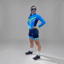 Ladies' Cycling Set Long Sleeve Jersey and Shorts Fitted Elastic Fit Zip Polyester and Spandex Blue with Neon Yellow 6
