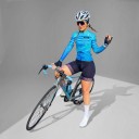 Ladies' Cycling Set Long Sleeve Jersey and Shorts Fitted Elastic Fit Zip Polyester and Spandex Turquoise with Leopard Pattern 2