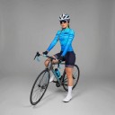 Ladies' Cycling Set Long Sleeve Jersey and Shorts Fitted Elastic Fit Zip Polyester and Spandex Turquoise with Leopard Pattern 3