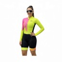 Ladies' Cycling Set Long Sleeve Jersey and Shorts Fitted Elastic Fit Stand-up Collar and Zip Polyester and Spandex Yellow with Pink 1