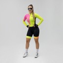Ladies' Cycling Set Long Sleeve Jersey and Shorts Fitted Elastic Fit Stand-up Collar and Zip Polyester and Spandex Yellow with Pink 2