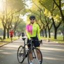 Ladies' Cycling Set Long Sleeve Jersey and Shorts Fitted Elastic Fit Stand-up Collar and Zip Polyester and Spandex Yellow with Pink 4