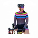 Women's Cycling Set Long Sleeve Jersey and Shorts Fitted Cut Stand-Up Collar and Zip Polyester and Spandex Grey with Colourful Stripes 1