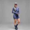 Ladies' Cycling Set Long Sleeve Jersey and Shorts Fitted Cut Stand-Up Collar and Zip Polyester and Spandex Dark Blue with Stars 3