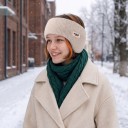 Faixa de Inverno com Orelhas de Peluche Malha Canellada Circunferência 48 cm Poliéster Elástico de Duas Camadas Para Passeios e Esqui 8