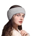Faixa de Inverno com Orelhas de Peluche Malha Canellada Circunferência 48 cm Poliéster Elástico de Duas Camadas Para Passeios e Esqui 6