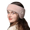 Faixa de Inverno com Orelhas de Peluche Malha Canellada Circunferência 48 cm Poliéster Elástico de Duas Camadas Para Passeios e Esqui 12