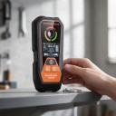 Vægdetektor POROMETISTO DSF02 6v1 med LCD-display og opladning via USB-C, metal detektion op til 120 mm og ledninger op til 50 mm, orange-sort 2