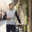 Men's Sleeveless Cycling Gilet Reflective Material Zip with Placket and Press Studs Two Zip Pockets Stand-Up Collar Polyester Grey 5