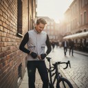 Men's Sleeveless Cycling Gilet Reflective Material Zip with Placket and Press Studs Two Zip Pockets Stand-Up Collar Polyester Grey 7
