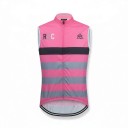 Men's Sleeveless Cycling Gilet Full-Length Zip Stand-Up Collar Extended Back Stretch Hem Polyester Pink with Grey Stripes 1