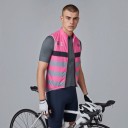Men's Sleeveless Cycling Gilet Full-Length Zip Stand-Up Collar Extended Back Stretch Hem Polyester Pink with Grey Stripes 2