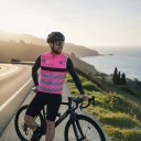 Men's Sleeveless Cycling Gilet Full-Length Zip Stand-Up Collar Extended Back Stretch Hem Polyester Pink with Grey Stripes 5